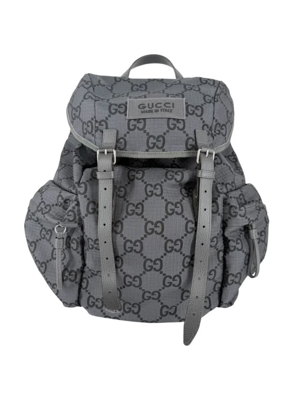 Gucci Backpack GG Ripstop Shoulder Nylon Leather Gray Silver